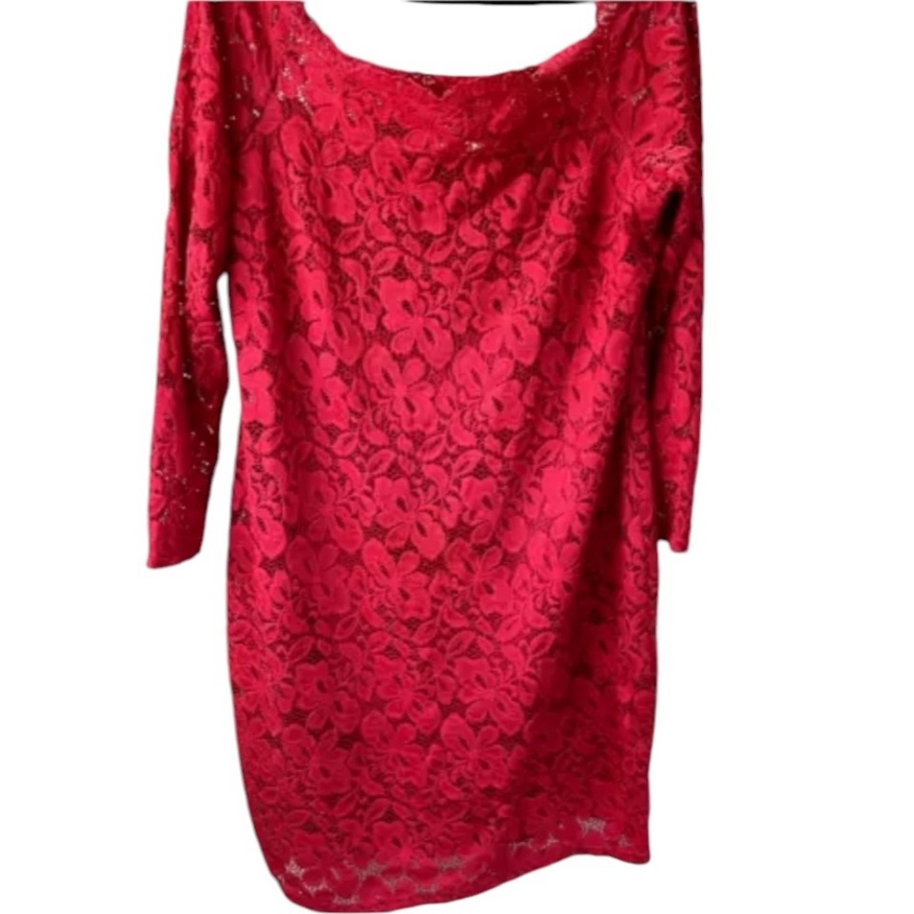 Calvin Klein  size 10 deep pink / raspberry lace dress with sequins 3/4 sleeve